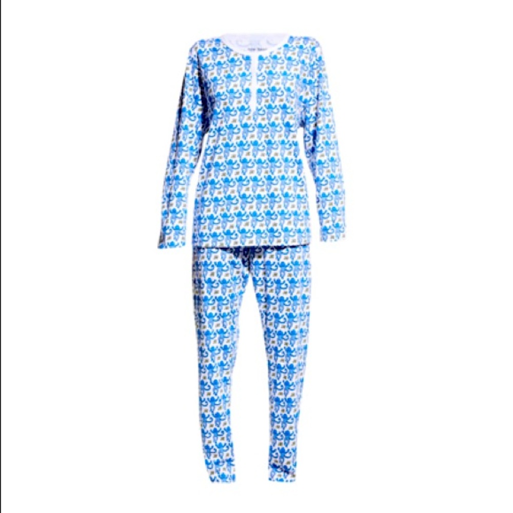ROLLER RABBIT NWT long sleeve blue monkey pajamas Small
